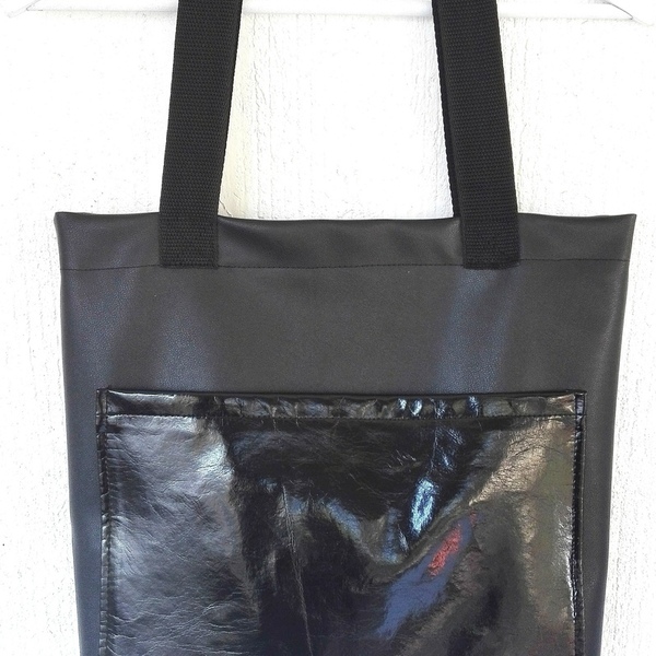 Τσάντα με vinyl τσέπη - ώμου, χειροποίητα, μεγάλες, minimal, δερματίνη, φθηνές