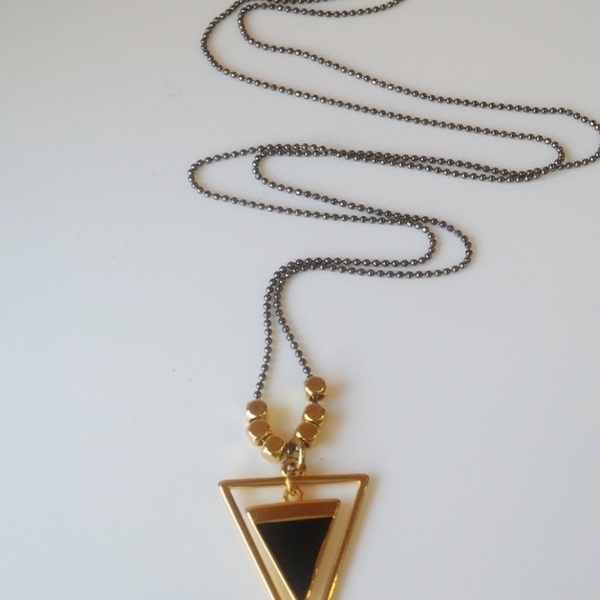 Necklace triangle - μοντέρνο, επιχρυσωμένα, ορείχαλκος, σμάλτος, street style, μακριά, minimal, layering, fashion jewelry, Black Friday - 2