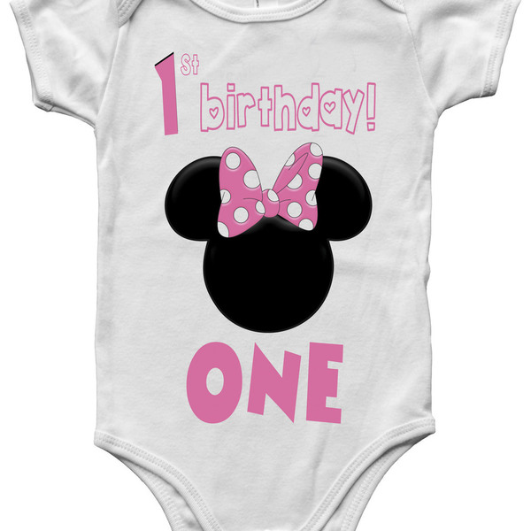 1st Birthday with Minnie Mouse!!|Παιδικό T-shirt | Φορμάκι μωρού - ροζ, κορίτσι, minimal, βρεφικά, πάρτυ γενεθλίων, βρεφικά φορμάκια, δώρα γενεθλίων, δώρα για μωρά, βρεφικά ρούχα