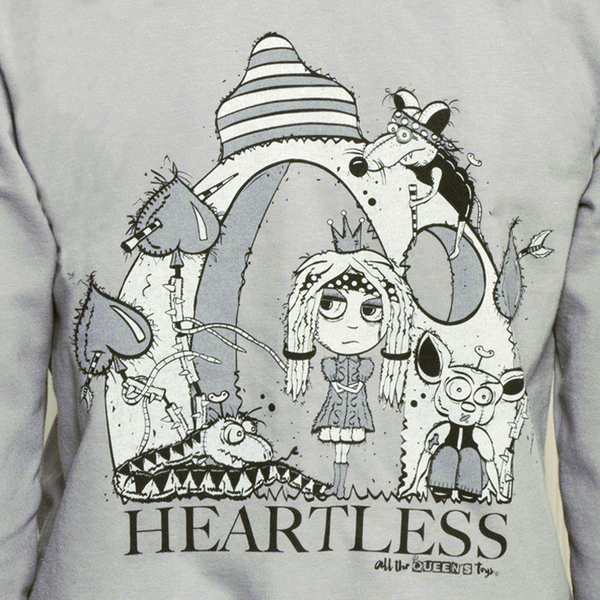Γκρι εικονογραφημένο φούτερ με φερμουάρ και κουκούλα - HEARTLESS - βαμβάκι, γυναικεία, ζωάκι, καρδιά, δώρα για γυναίκες - 2