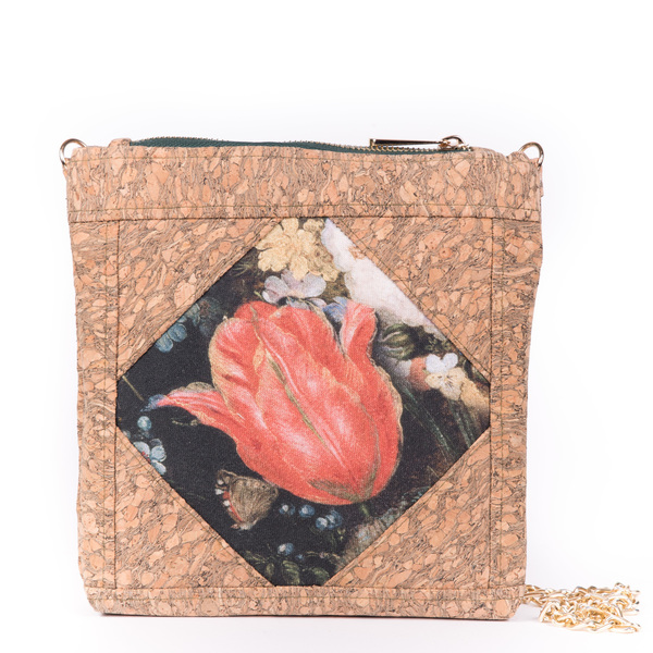 Τσάντα από Φελλό και Ύφασμα Flower Bouquet - ύφασμα, αλυσίδες, χιαστί, τσάντα, χειροποίητα, φλοράλ, φελλός, μεταλλικά στοιχεία