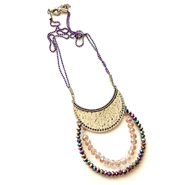 Purple chain necklace - αλυσίδες, αλυσίδες, κρύσταλλα, midi, κολιέ, μπρούντζος - 2