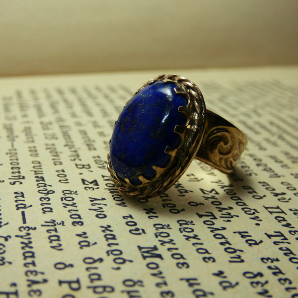 " Ancient Lapis " - Χειροποίητο επίχρυσο δαχτυλίδι με Lapis Lazuli! - ημιπολύτιμες πέτρες, ημιπολύτιμες πέτρες, chic, handmade, βραδυνά, fashion, vintage, design, μόδα, ιδιαίτερο, μοναδικό, μοντέρνο, γυναικεία, επιχρυσωμένα, επιχρυσωμένα, sexy, donkey, gothic style, χειροποίητα, romantic, minimal, must αξεσουάρ, κλασσικά, personalised, unisex, unique, boho, ethnic, rock, έλληνες σχεδιαστές, fashion jewelry, πρωτότυπα δώρα, αυξομειούμενα, δώρα για γυναίκες - 4