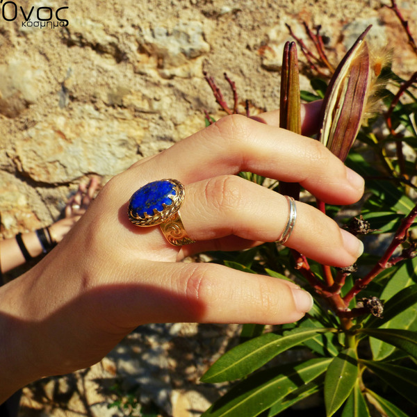 " Ancient Lapis " - Χειροποίητο επίχρυσο δαχτυλίδι με Lapis Lazuli! - ημιπολύτιμες πέτρες, ημιπολύτιμες πέτρες, chic, handmade, βραδυνά, fashion, vintage, design, μόδα, ιδιαίτερο, μοναδικό, μοντέρνο, γυναικεία, επιχρυσωμένα, επιχρυσωμένα, sexy, donkey, gothic style, χειροποίητα, romantic, minimal, must αξεσουάρ, κλασσικά, personalised, unisex, unique, boho, ethnic, rock, έλληνες σχεδιαστές, fashion jewelry, πρωτότυπα δώρα, αυξομειούμενα, δώρα για γυναίκες - 5