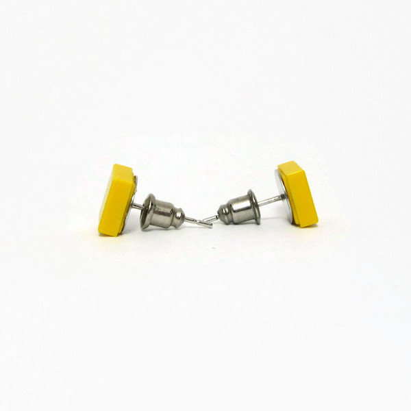 Σκουλαρίκια Καρφωτά Κίτρινα - μοντέρνο, γεωμετρικά σχέδια, minimal, τουβλάκια, faux bijoux - 4