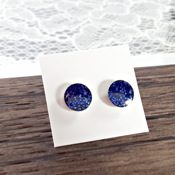 Blue Glitter | Stud earrings | Candies | Mini - ασήμι, γυαλί, μοντέρνο, minimal, καρφωτά, ατσάλι, φθηνά