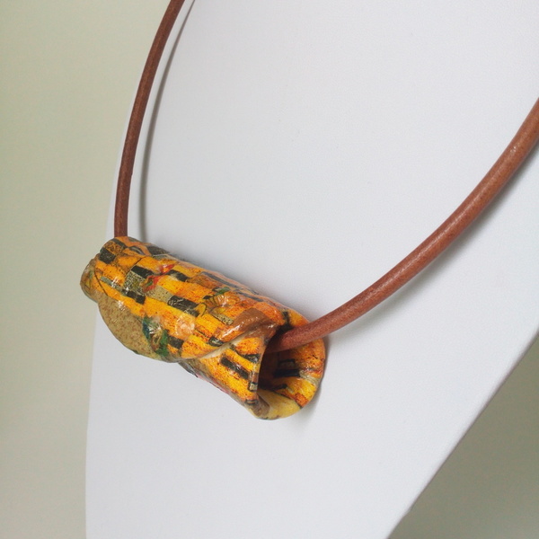 Klimt inspired necklace - δέρμα, μοναδικό, επάργυρα, πηλός, κολιέ, χειροποίητα - 2