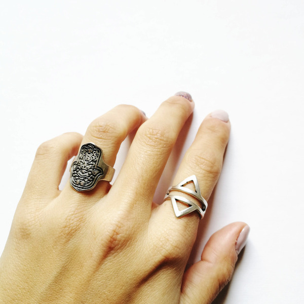 Δαχτυλίδι boho - ορείχαλκος, επάργυρα, δαχτυλίδι, γεωμετρικά σχέδια, βεράκια, boho, αυξομειούμενα - 4
