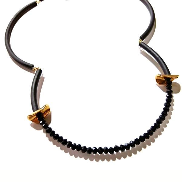Minimal black necklace - chic, κρύσταλλα, σύρμα, minimal, κομψό, μεταλλικά στοιχεία