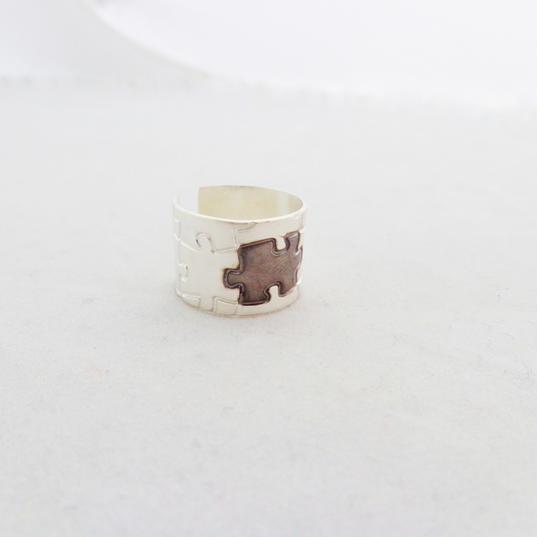 ασημένιο δαχτυλίδι με χάραξη puzzle "missing piece" - ιδιαίτερο, μοντέρνο, γυναικεία, ασήμι 925, πρωτότυπο, δαχτυλίδι, minimal, βεράκια, χάραξη, για εκείνη, επιπλατινωμένα, αυξομειούμενα - 2