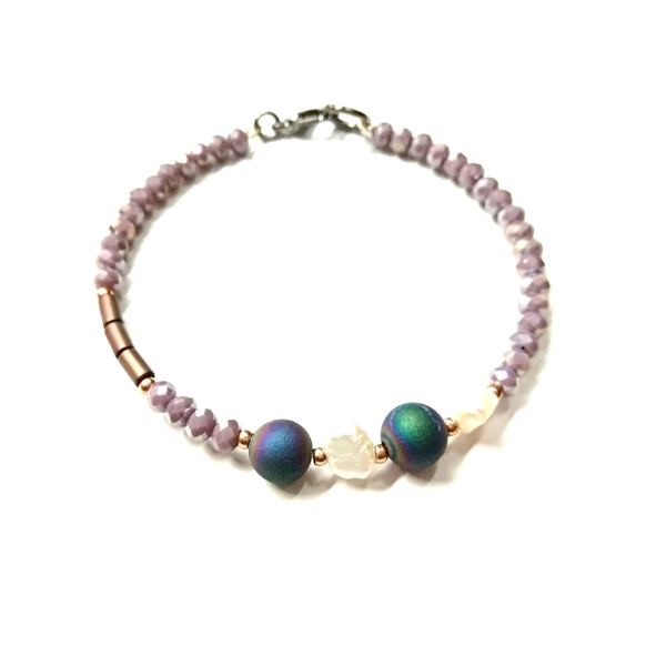 Agate and pearls bracelet - ημιπολύτιμες πέτρες, ημιπολύτιμες πέτρες, ροζ, αχάτης, αχάτης, μαργαριτάρι, κρύσταλλα, αιματίτης, αιματίτης, βραχιόλι, μεταλλικά στοιχεία