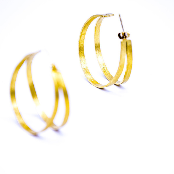 ''Golden'' Hoop earrings - μοντέρνο, επιχρυσωμένα, επιχρυσωμένα, ασήμι 925, χειροποίητα, κρίκοι - 2