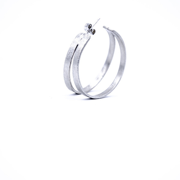 ''Silver'' HOOP earrings - μοντέρνο, ασήμι 925, χειροποίητα, κρίκοι, minimal - 2