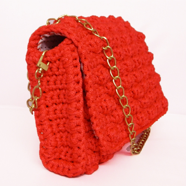 Χειροποίητη πλεκτή τσάντα με πλέξη bobble - ύφασμα, αλυσίδες, νήμα, clutch, ώμου, χιαστί, crochet, χειροποίητα, πλεκτές τσάντες - 2