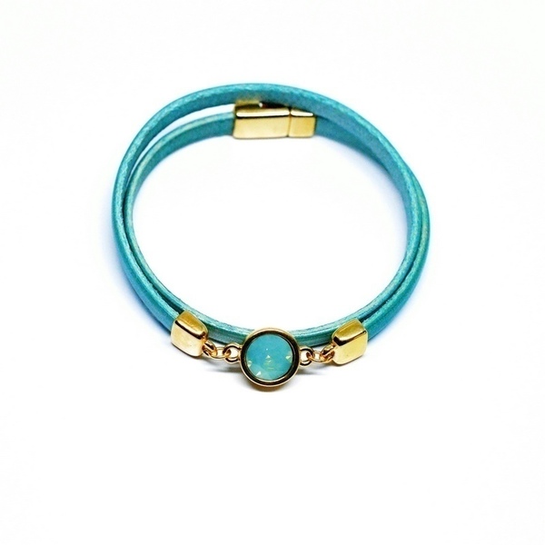 Βραχιόλι τυρκουάζ /Swarovski Turquoise V1614 - δέρμα, charms, swarovski, swarovski, χειροποίητα, bracelet