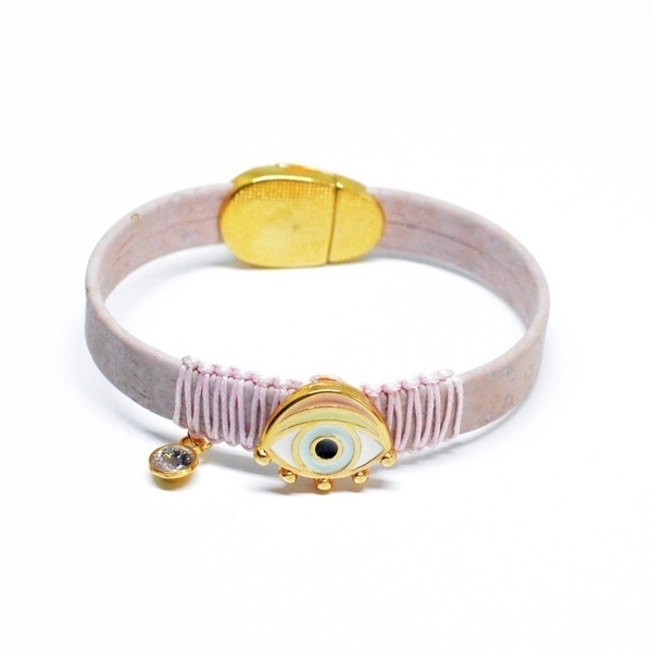 Βραχιόλι ροζ μάτι με σμάλτο V1623 - charms, βραχιόλι, χειροποίητα, μάτι, bracelet