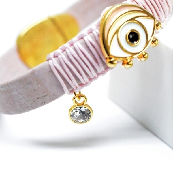 Βραχιόλι ροζ μάτι με σμάλτο V1623 - charms, βραχιόλι, χειροποίητα, μάτι, bracelet - 3