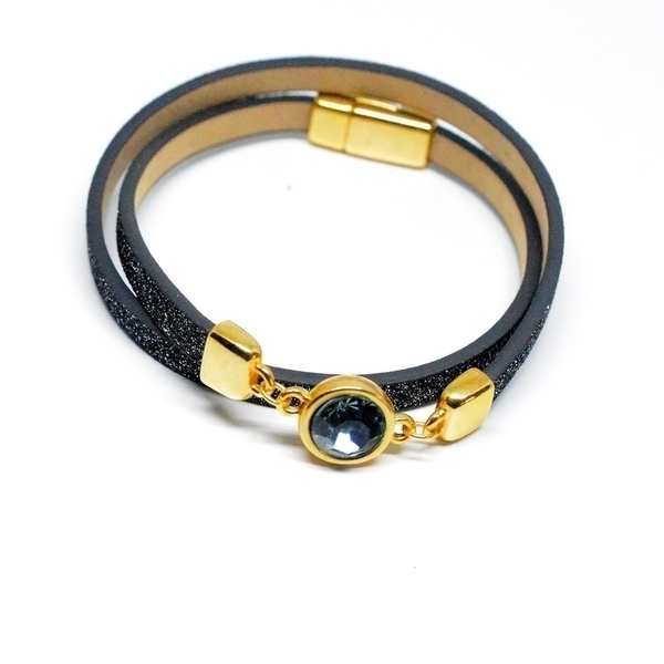 Βραχιόλι Black Glitter / Gold/ Sarovski Sapphire V1637 - swarovski