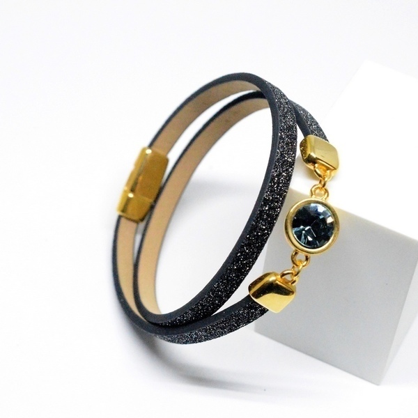 Βραχιόλι Black Glitter / Gold/ Sarovski Sapphire V1637 - swarovski - 2