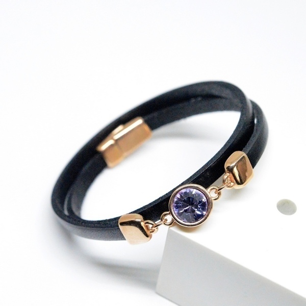 Βραχιόλι Black /rose Gold/Swarovski Violet V1647 - charms, swarovski, χειροποίητα, bracelet - 2