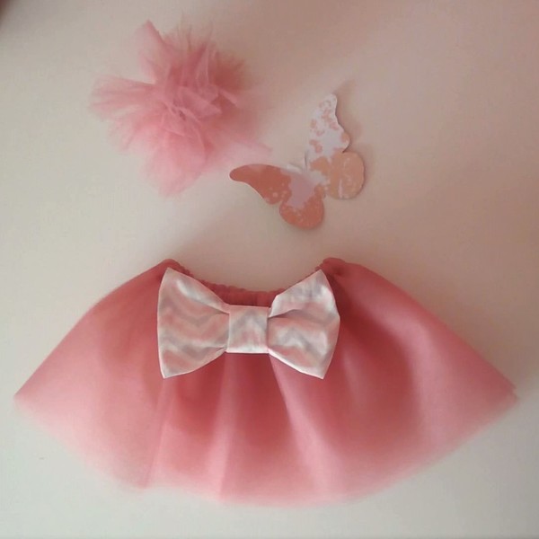 Τούλινη φούστα (tutu) ροζ chevron φιόγκος - βαμβάκι, φιόγκος, κορίτσι, βρεφικά, πρωτότυπα δώρα, για παιδιά - 2