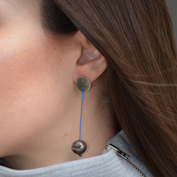 ''Blue'' oxidized silver earrings - μπλε, ασήμι, μοντέρνο, κύκλος, κορδόνια, γεωμετρικά σχέδια, χειροποίητα σκουλαρίκια με πέρλε - 5