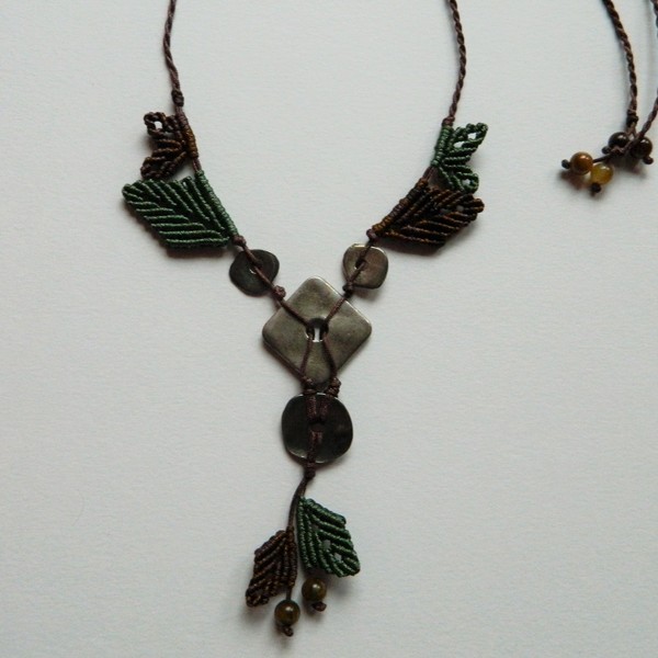 Nature -- Macrame necklace - ημιπολύτιμες πέτρες, handmade, μοντέρνο, μακραμέ, κορδόνια, χειροποίητα, boho, ethnic, αυξομειούμενα