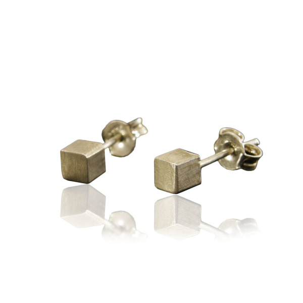 Cube καρφωτά σκουλαρίκια - ασήμι, design, επιχρυσωμένα, επιχρυσωμένα, ασήμι 925, σκουλαρίκια, γεωμετρικά σχέδια, minimal, ασημένια, καρφωτά, κύβος