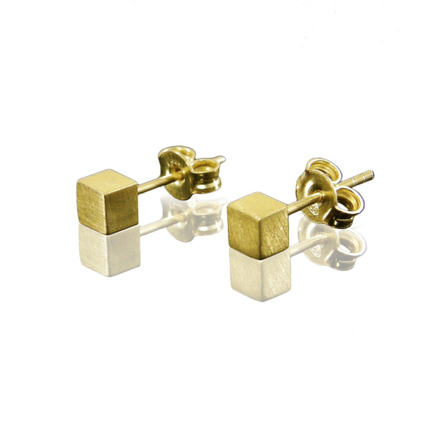 Cube καρφωτά σκουλαρίκια - ασήμι, design, επιχρυσωμένα, επιχρυσωμένα, ασήμι 925, σκουλαρίκια, γεωμετρικά σχέδια, minimal, ασημένια, καρφωτά, κύβος - 2