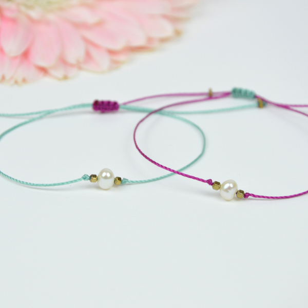 Freshwater pearl bracelet - charms, μαργαριτάρι, βραχιόλια, κορδόνια, χειροποίητα, minimal, bracelet, πέρλες, αυξομειούμενα - 3