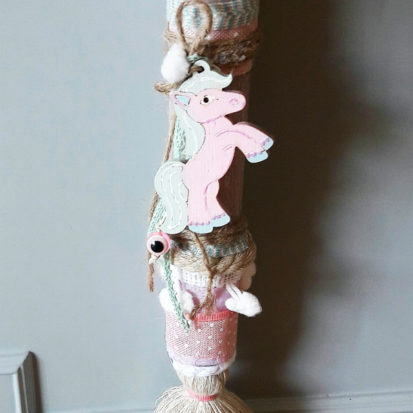 Πασχαλινή λαμπάδα " little pink pony" - λαμπάδες, pom pom, κερί, αρωματικά κεριά, αρωματικό, για παιδιά, για ενήλικες - 2
