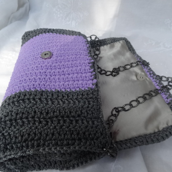 Πλεκτή χειροποίητη τσάντα - αλυσίδες, clutch, χιαστί, crochet, πλεκτές τσάντες - 3