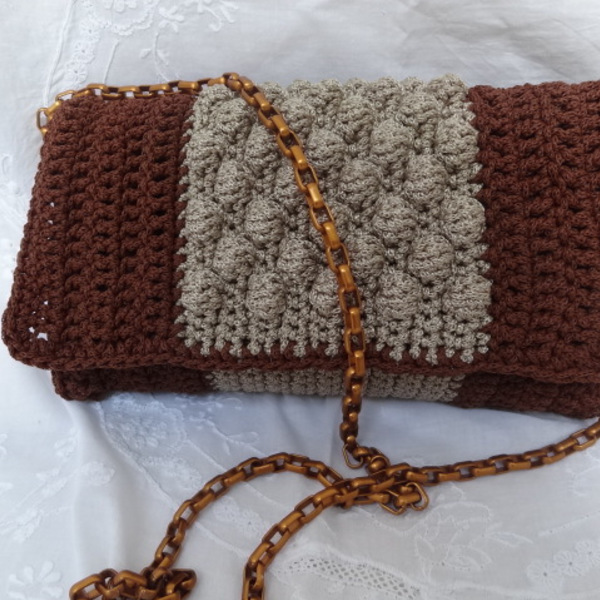 Πλεκτή χειροποίητη τσάντα - clutch, χιαστί, crochet, πλεκτές τσάντες
