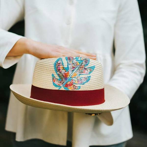 THE COLLAGES PHILODENDRON HANDPAINTED FEDORA HAT (RED) - ζωγραφισμένα στο χέρι, ψάθινα - 4