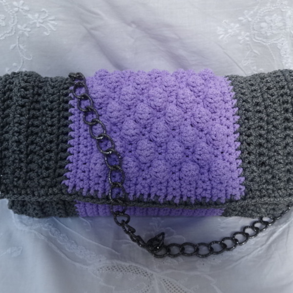 Πλεκτή χειροποίητη τσάντα - αλυσίδες, clutch, χιαστί, crochet, πλεκτές τσάντες - 4