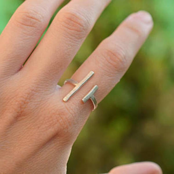 ανοιχτό δαχτυλίδι με ασσύμετρες μπάρες από ασήμι 925 - ασήμι 925, minimal, rock, μεγάλα - 2