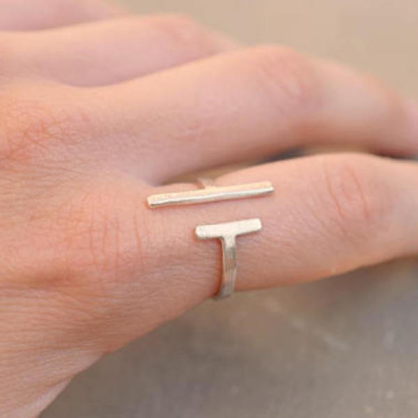 ανοιχτό δαχτυλίδι με ασσύμετρες μπάρες από ασήμι 925 - ασήμι 925, minimal, rock, μεγάλα - 3