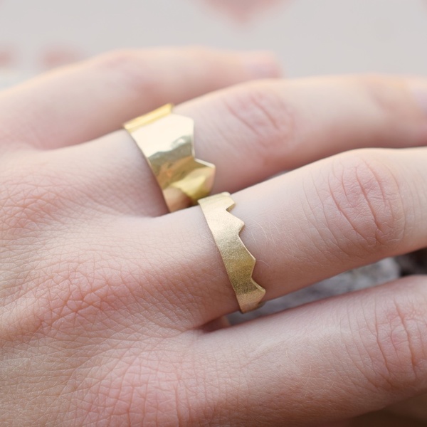 ορειχάλκινο δαχτυλίδι οροσειρά! χειροποίητο δαχτυλίδι σφυρήλατο - επιχρυσωμένα, ορείχαλκος, ορείχαλκος, χρυσό, κορώνα, δαχτυλίδι, minimal, βεράκια, rock