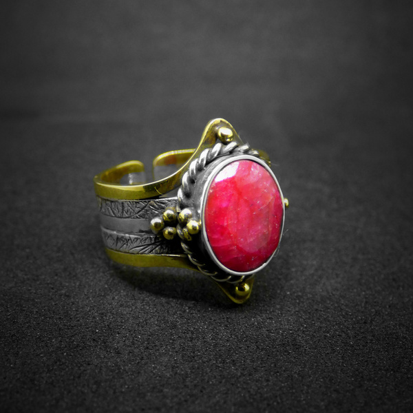 " Ruby passion" - Δαχτυλίδι από ασήμι 925, ορείχαλκο και Ρουμπίνι!χνβ - statement, ethnic, μέσης, αυξομειούμενα - 2