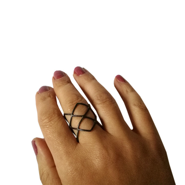 Δαχτυλίδι ασημένιο μεγάλο|Thumb ring|Lace ring - statement, ασήμι, μοντέρνο, επιχρυσωμένα, ασήμι 925, γεωμετρικά σχέδια, minimal, μεγάλα, αυξομειούμενα - 4