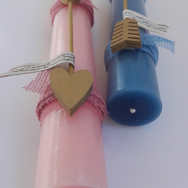 Λαμπάδες για ζευγάρια "arrows" - κορδέλα, λαμπάδες, romantic, σετ, πάσχα, αρωματικά κεριά, ζευγάρια, για ενήλικες - 2