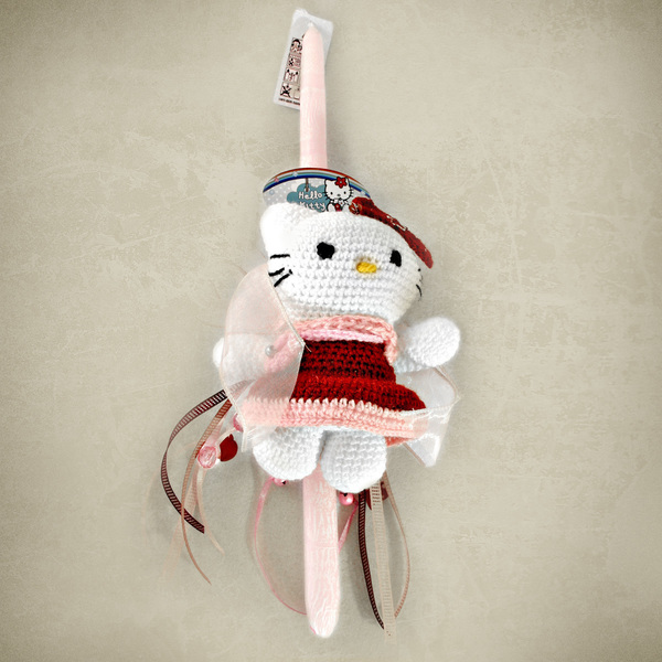 Λαμπάδα με πλεκτή Hello Kitty - πλεκτό, λαμπάδες, κερί, για παιδιά