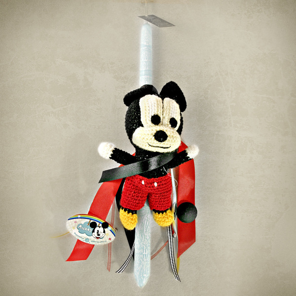Λαμπάδα με πλεκτό Mickey ~Mouse - πλεκτό, λαμπάδες, κερί, για παιδιά