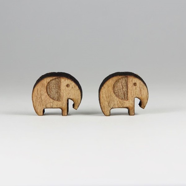 Ξύλινα Σκουλαρίκια - Animal Earrings -Studs - ξύλο, μοντέρνο, επάργυρα, ελεφαντάκι, minimal, καρφωτά, φθηνά