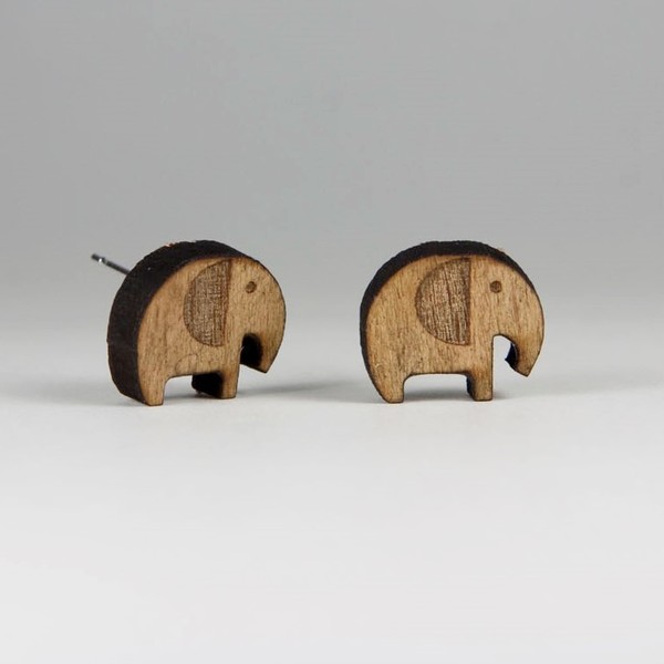 Ξύλινα Σκουλαρίκια - Animal Earrings -Studs - ξύλο, μοντέρνο, επάργυρα, ελεφαντάκι, minimal, καρφωτά, φθηνά - 2