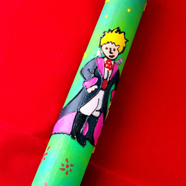 Λαμπάδα Unisex "Μικρός Πρίγκιπας" - ζωγραφισμένα στο χέρι, στρογγυλό, δώρο, λαμπάδες, ακρυλικό, μικρός πρίγκιπας, χειροποίητα, νονά, κερί, πάσχα, για παιδιά - 4