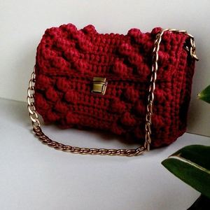 Πλεκτή Χειροποίητη τσάντα - αλυσίδες, chic, χιαστί, crochet, πλεκτές τσάντες, μικρές
