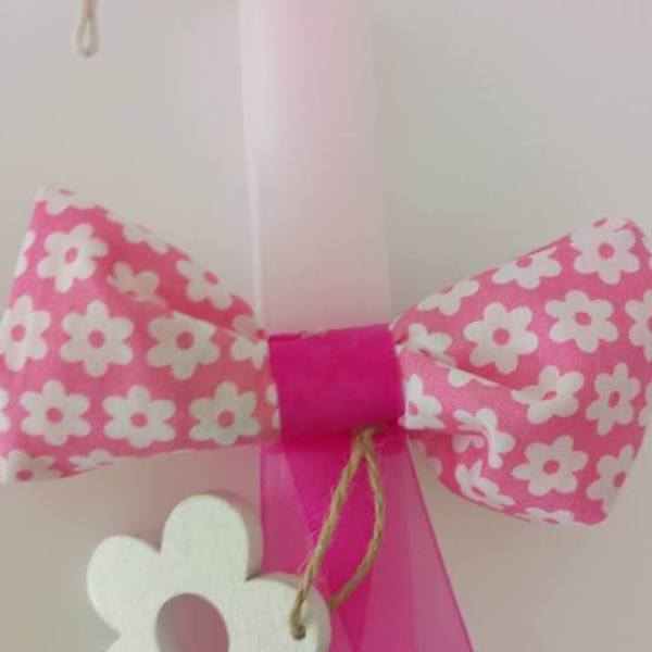 Μίνι πασχαλινή λαμπάδα με ροζ υφασμάτινο φιόγκο - μοναδικό, κορίτσι, δώρο, λαμπάδες, χειροποίητα, νονά, δώρο για πάσχα, για παιδιά - 3