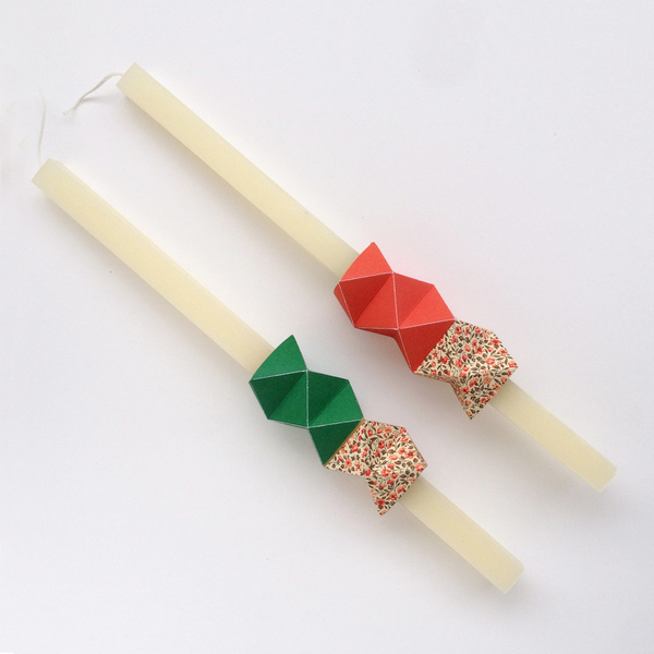 Πασχαλινή λαμπάδα origami με χάρτινο διακοσμητικό μοτίβο - λαμπάδες, minimal, για ενήλικες - 2