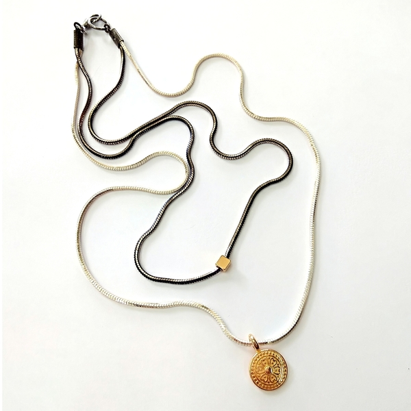 Double necklace - αλυσίδες, βραδυνά, μοντέρνο, κοντό, romantic, minimal, rock, μεταλλικά στοιχεία, κρεμαστά - 2